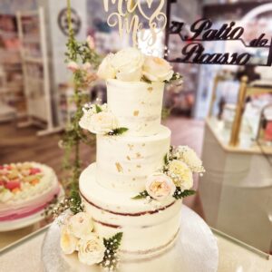 Tarta Boda Elegante Vintage Flores Rosas
