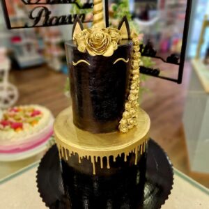Tarta 2 Pisos Negra Unicornio Oro Dorado