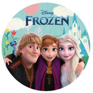 Decoracion Tartas de Cumpleaños Infantiles en Disco de Oblea de Frozen - Elsa, Anna y Kristoff - 20 cm