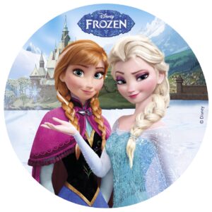 Decoracion Tartas de Cumpleaños Infantiles en Disco de Oblea de Frozen - Elsa, Anna - 20 cm