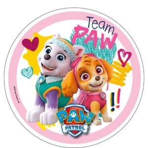 Oblea Comestible de la Patrulla Canina - Disco para Decoración Tartas de Cumpleaños Infantiles - Personajes Skye & Everest- 20 cm