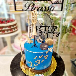 Tarta Cumpleaños Música Azul Trombón Notas Musicales