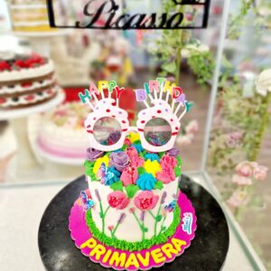 Tarta Cumpleaños Flores Primavera con Gafas