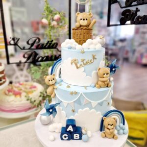 Tarta Bautizo Cumpleaños Ositos Bebé Azul