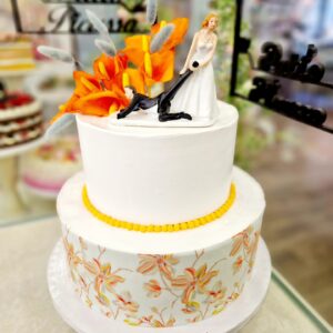 Tarta Boda Estampado Flores Naranja