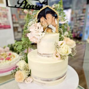 Tarta Boda con Foto Vintage Flores Rosas