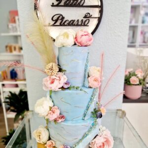 Tarta Boda 3 Pisos Azul Primavera Rosas Flores