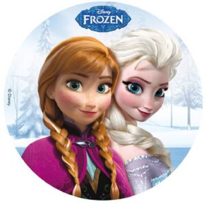 Decoración Tartas de Cumpleaños Infantiles en Disco de Oblea de Frozen - Elsa y Anna -