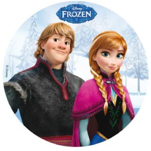Decoracion Tartas de Cumpleaños Infantiles en Disco de Oblea de Frozen - Anna y Kristoff -