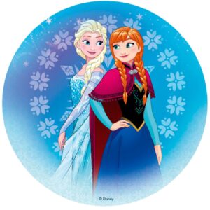 Decoracion Tartas de Cumpleaños Infantiles en Disco de Oblea de Frozen - Anna y Elsa -
