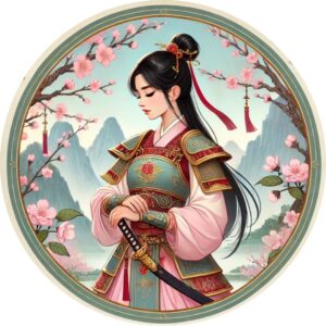 Oblea Comestible compatible con Guerrera Oriental Mulan, ideal para tartas y pasteles con tematica Oriental