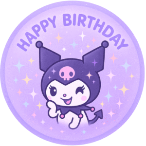 Oblea Comestible compatible con Kuromi, Happy Birthday, ideal para fans de kawai