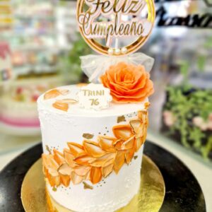 Tarta Cumpleaños Elegante Flores Naranja