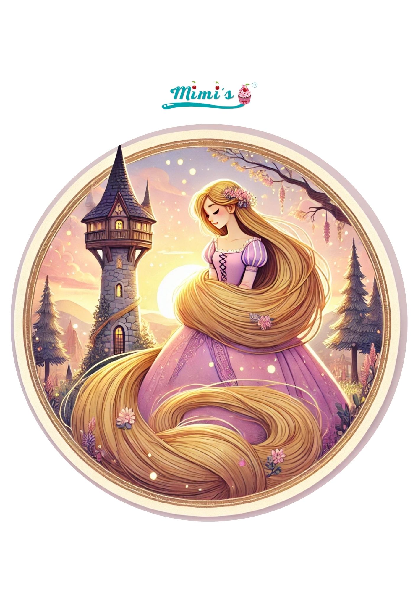 Oblea Personalizada Similar a Rapunzel, ideal para decoracion de tartas y pasteles