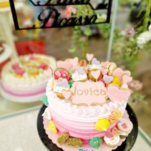 Tarta Cumpleaños Romántica Macarons Corazones Rosa
