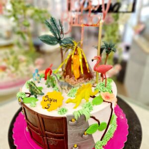 Tarta Cumpleaños Dinosaurio y Flores