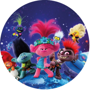 Trolls: Fiesta de Colores y Música en Oblea Comestible