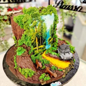 Tarta Cumpleaños Tronco Bosque Realista