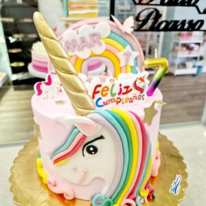 Tarta Cumpleaños Unicornio Arcoiris Mariposas