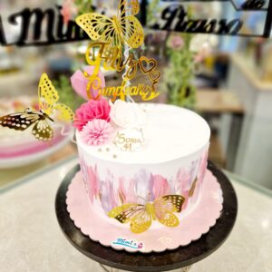 Tarta Cumpleaños Elegante Flores Mariposas