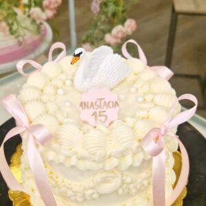 Tarta Cumpleaños Elegante Vintage Cisne