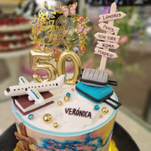 Tarta Cumpleaños Mapamundi Viaje Maleta Avión