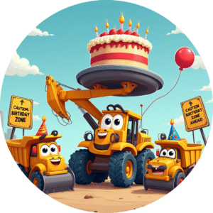 Oblea comestible temática construcción para tartas de cumpleaños infantiles