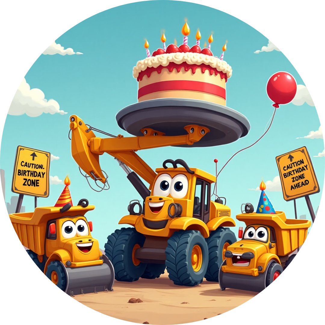Oblea comestible temática construcción para tartas de cumpleaños infantiles