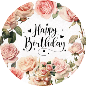 Oblea comestible Happy Birthday vintage para tartas de cumpleaños elegantes