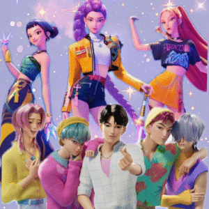 Oblea Huntrix K-Pop para Tarta – Papel de Azúcar Decorativo para Cumpleaños