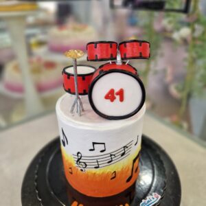 Tarta Cumpleaños Música Batería con Notas Musicales